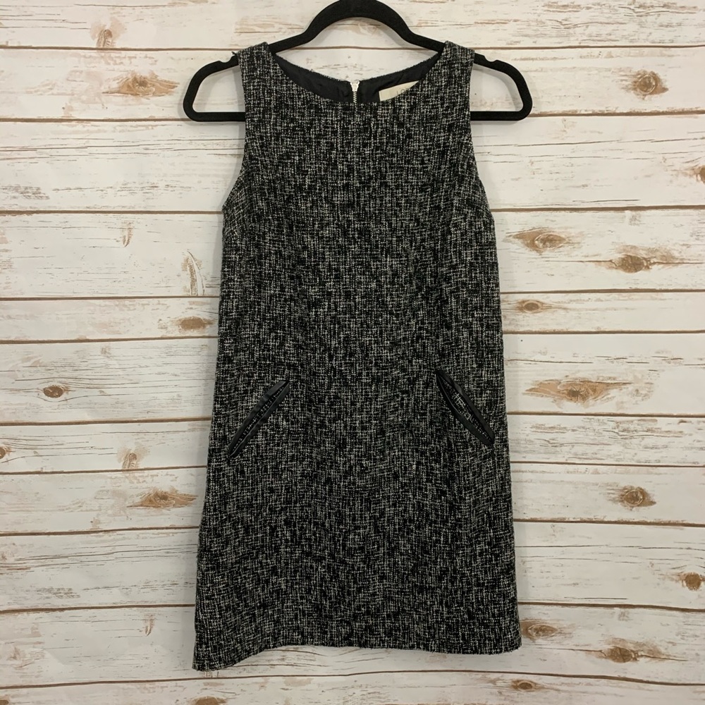 Loft Faux Leather Trim Sleeveless Shift Dress Career